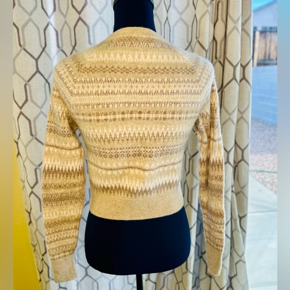 EUC White + Warren Warm Neutral Cashmere Fair Isle Cardigan Sweater - Picture 9 of 13